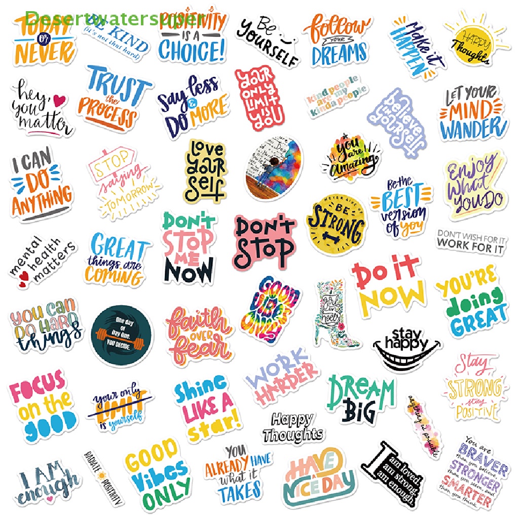 Set 50 Sticker Câu Nói Truyền Cảm Hứng Độc Đáo Dán Trang Trí Sổ Tay DIY