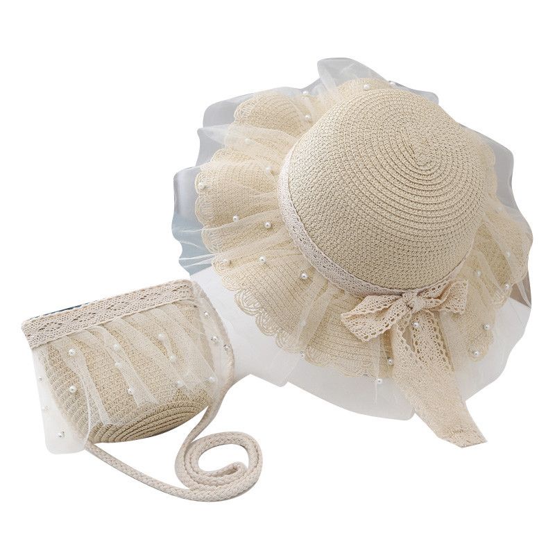 Set Mũ Cói Chống Nắng + Túi Xách Công Chúa Cho Bé Gái