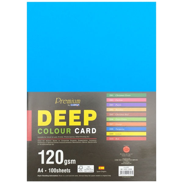Tập 100 Giấy Màu A4 120gsm - Campap CA4707-D08 - Turquoise