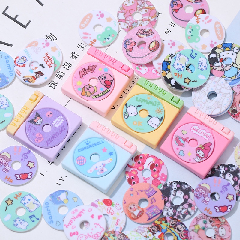 Charm trang trí máy hát và đĩa hát nhân vật hoạt hình SANRIO | charm slime deco điện thoại kẹp tóc DIY