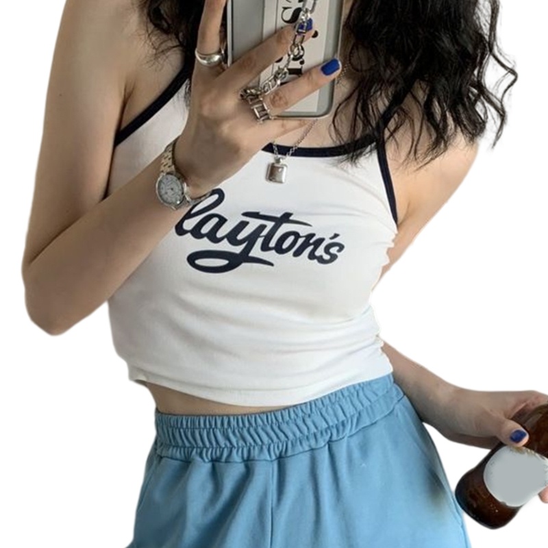 Áo Croptop Hai Dây In Chữ Phong Cách Thể Thao Thời Trang Mùa Hè Quyến Rũ Cho Nữ