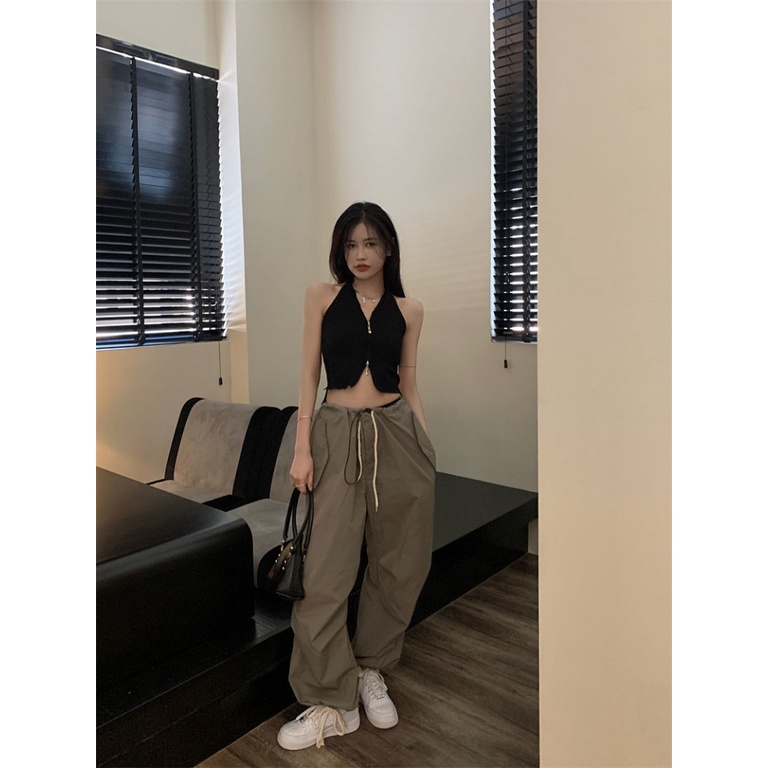 Áo Hai Dây Cổ Chữ v Màu Đen Thời Trang Mùa Hè Quyến Rũ Cho Nữ