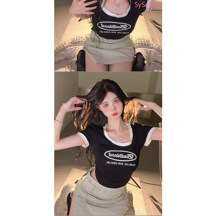 Áo Thun Ngắn Cổ Tròn In Chữ Thời Trang Mùa Hè Quyến Rũ Cho Nữ