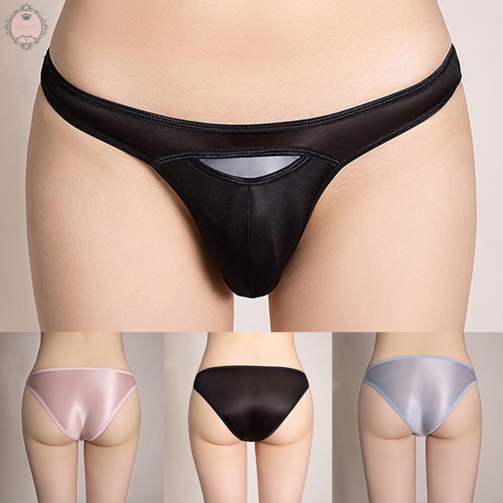 Briefs For Men See Through Sheer Shiny Solid Seamless Underwear Bikini