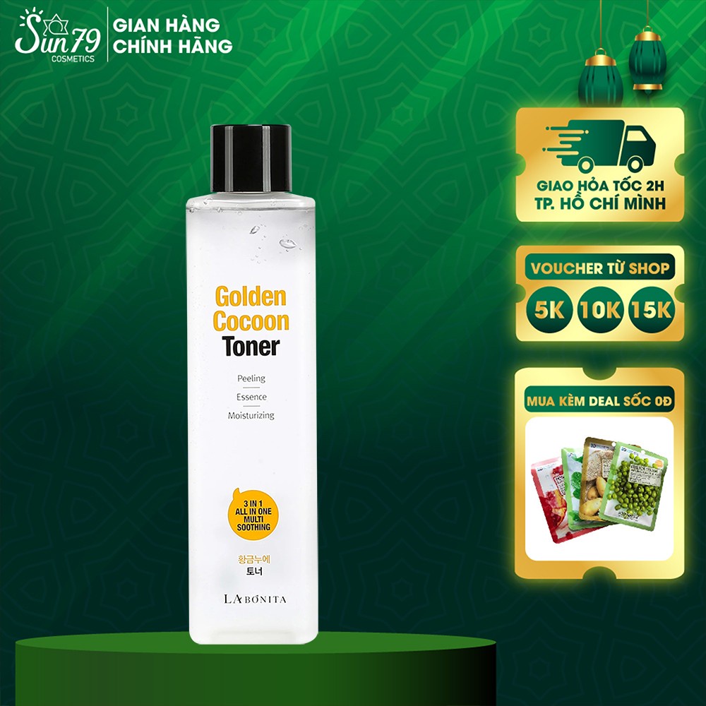 Nước cân bằng làm sạch, cân bằng, dưỡng ẩm da La Bonita Golden Cocoon Toner 340ml