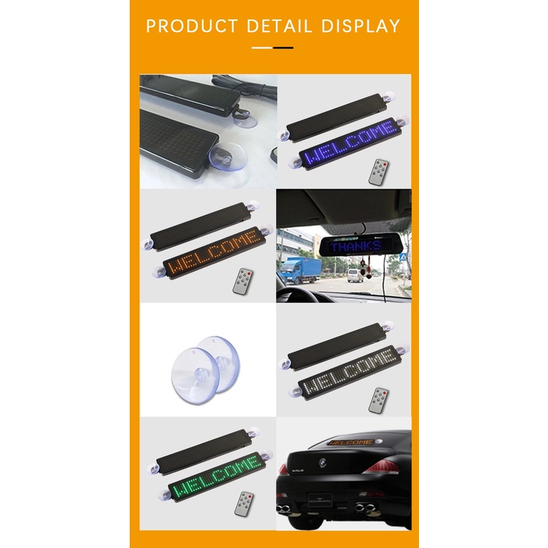 Bảng Đèn LED Hiệu 23CM 12v Điều Khiển Từ Xa Cho Xe Hơi / Bảng Lập Trình Dễ Dàng Mang Theo