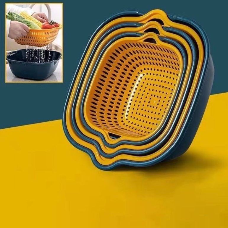 Set Rổ, Chậu 6 Món - Rổ Kèm Chậu Dáng Vuông Mới Bền Đẹp - Nhựa PP An Toàn