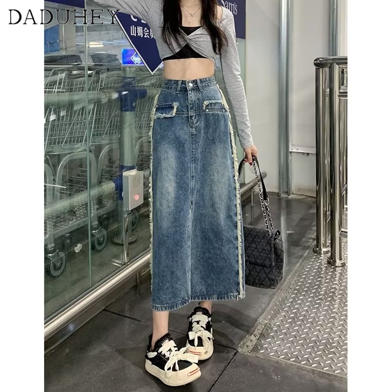 Chân váy DADUHEY lưng cao dáng chữ A viền thô retro thời trang phong cách Hàn Quốc cá tính 2023