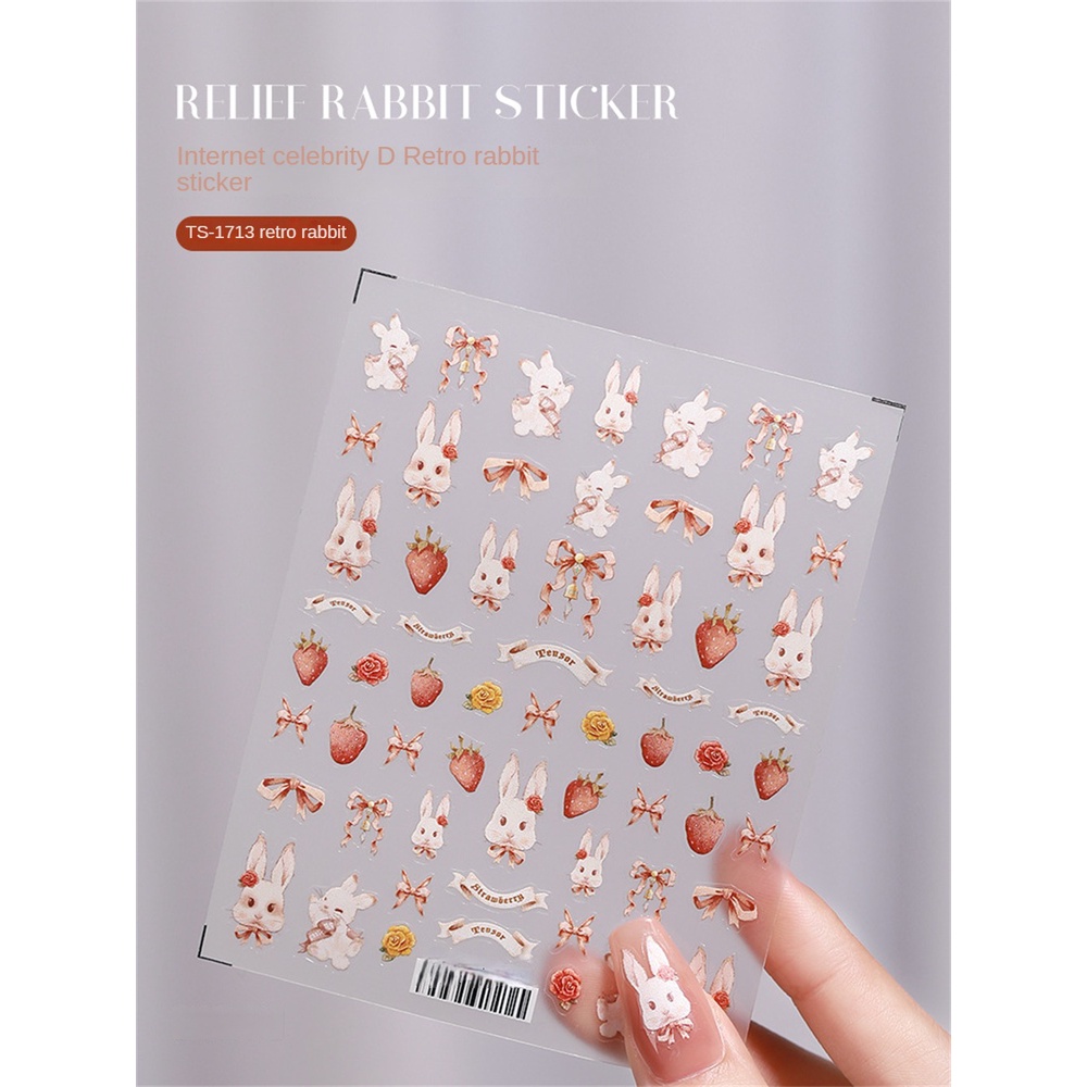 Miếng Dán Trang Trí Móng Tay 3D Hình Thỏ Dễ Thương