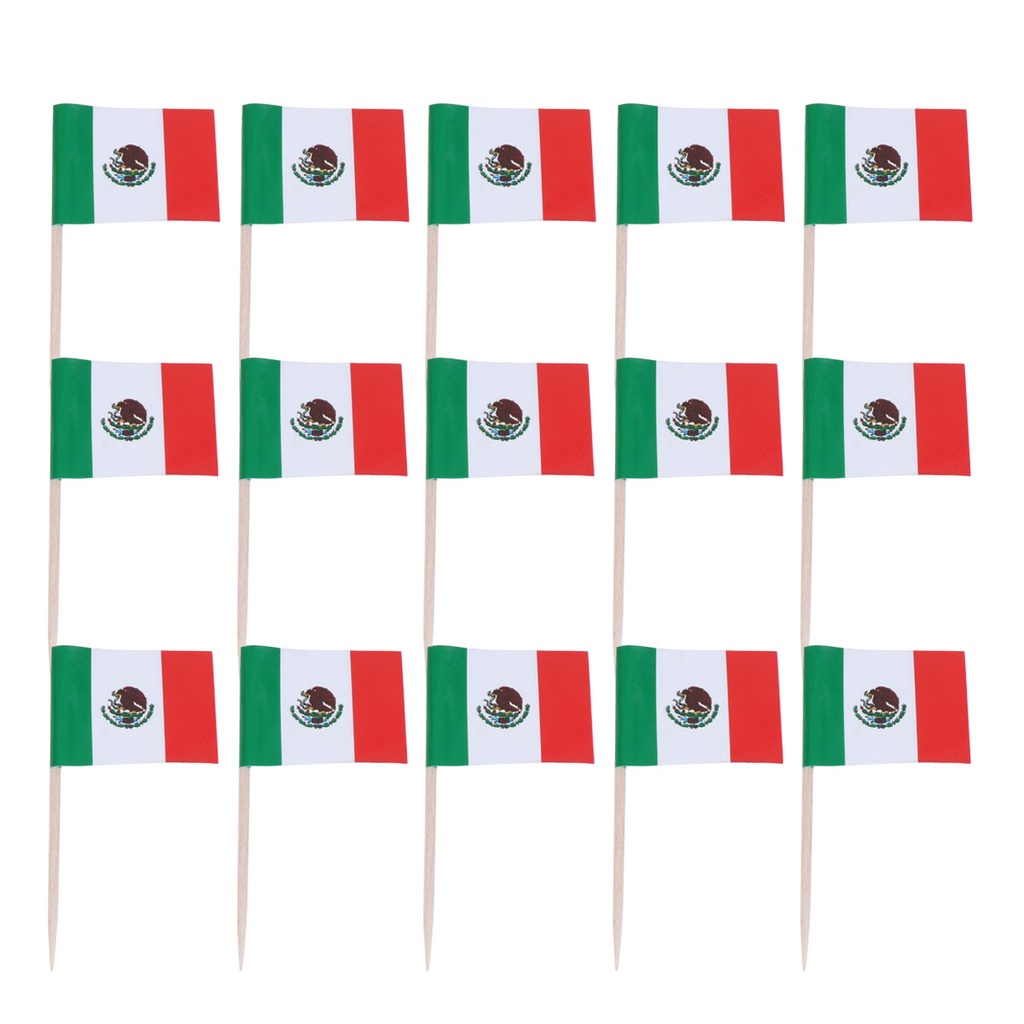 Set 100 Que Cắm Trang Trí Bánh Kem Tạo Hình Lá Cờ Mexico