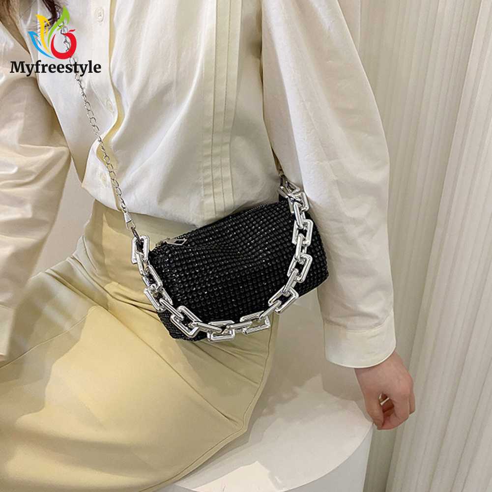 Túi Xách Đeo Vai Hình Trụ Đính Kim Cương Giả Thanh Lịch Cho Nữ