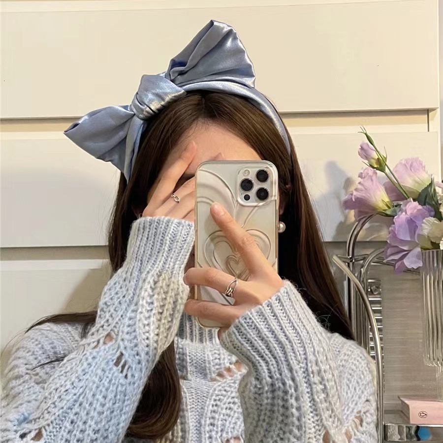 Băng Đô Cài Tóc Thắt Nơ Bản To Màu Trơn Đơn Giản Thời Trang Hàn Quốc Cho Nữ