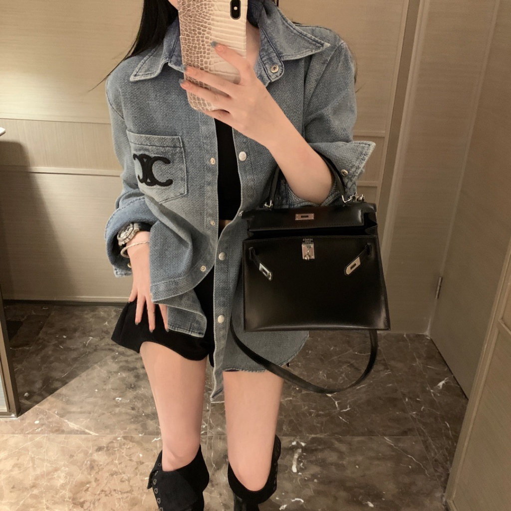 C- ELINE 23 early spring new fashion embroidery triumphant letter wash old casual all-match loose denim coat