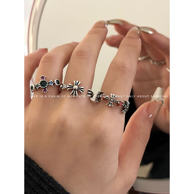 Bộ Nhẫn Thép Titan Hình Thánh Giá Thời Trang Cổ Điển