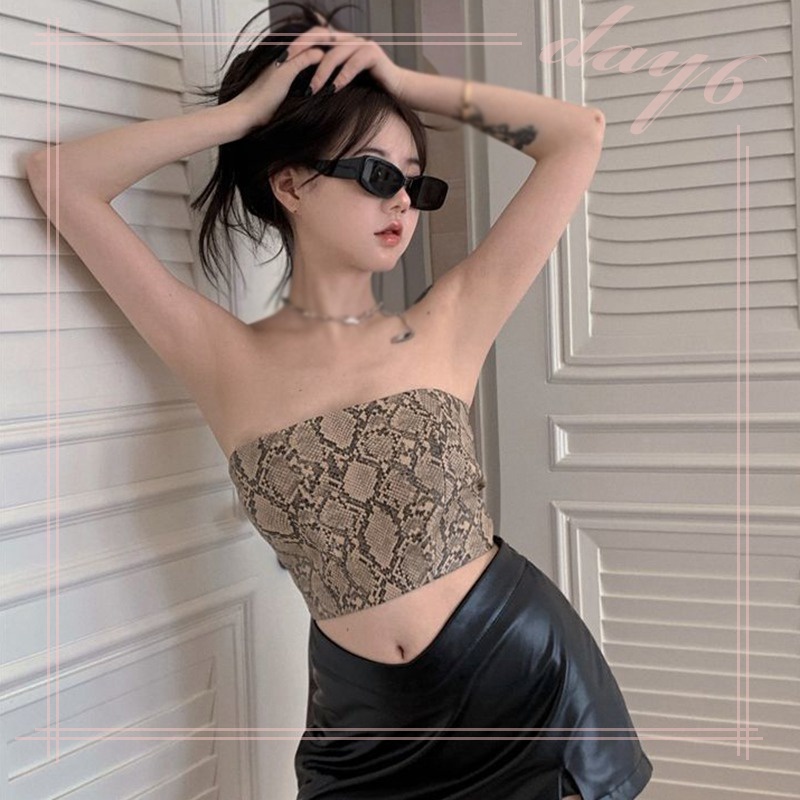 Áo Ống Croptop Không Dây Chống Chói In Họa Tiết Phong Cách Hàn Quốc Cho Nữ