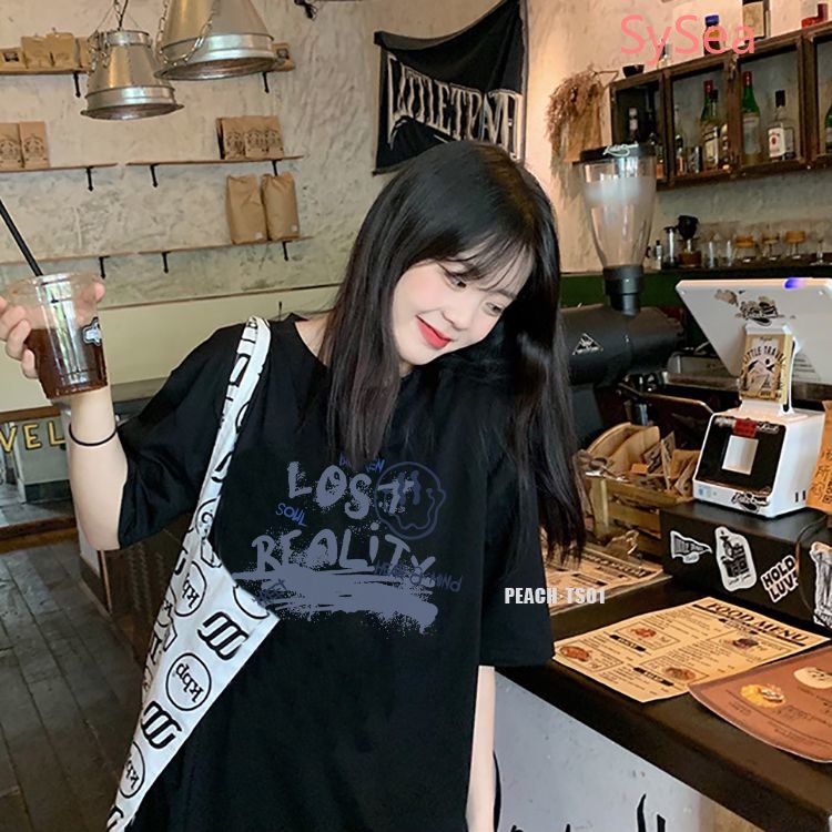 Áo Thun Dáng Rộng Cổ Tròn In Chữ Kiểu Hàn Quốc Thời Trang Mùa Hè Cho Nữ