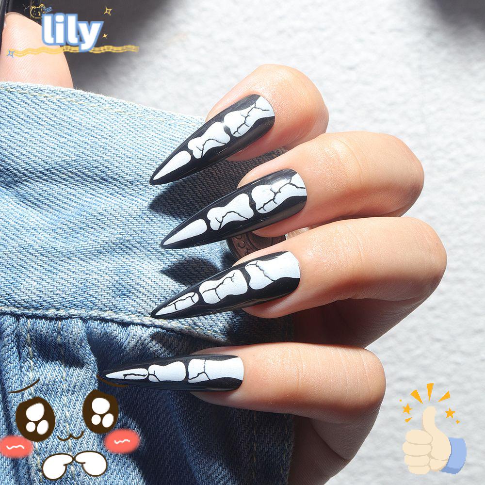 Set 24 Móng Tay Giả Màu Tối Phong Cách Retro|Giày Cao Gót Mũi Nhọn Thời Trang Dành Cho Nữ