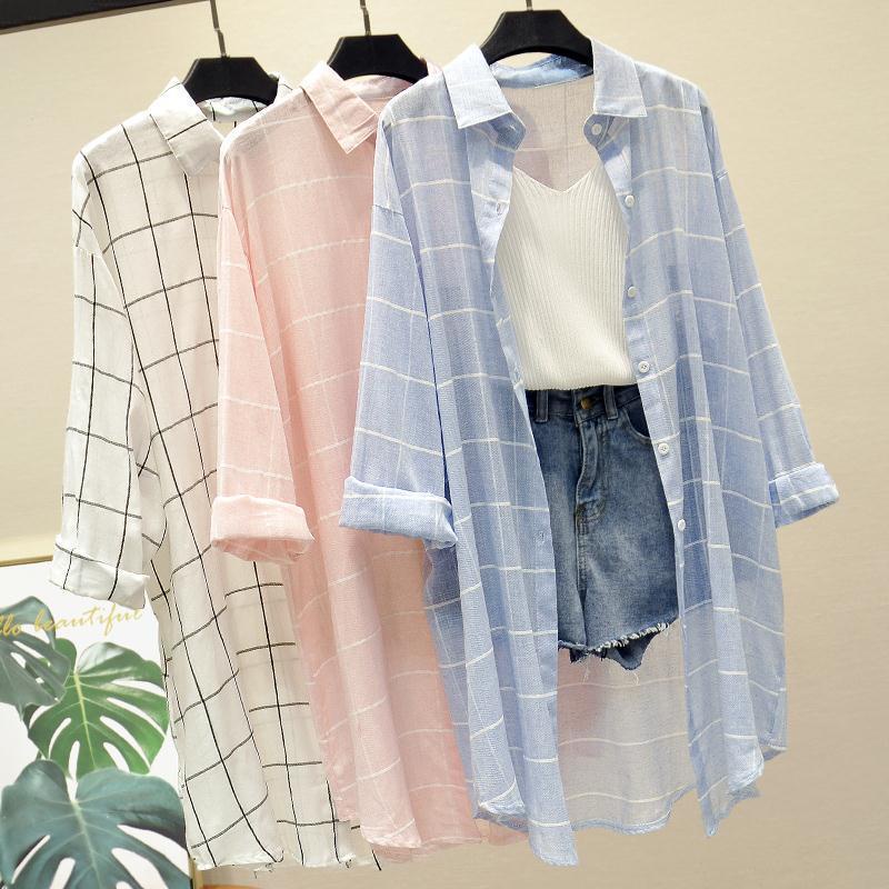 Áo Khoác Sơ Mi Caro Chống Nắng Dáng Rộng Thời Trang retro Cho Nữ