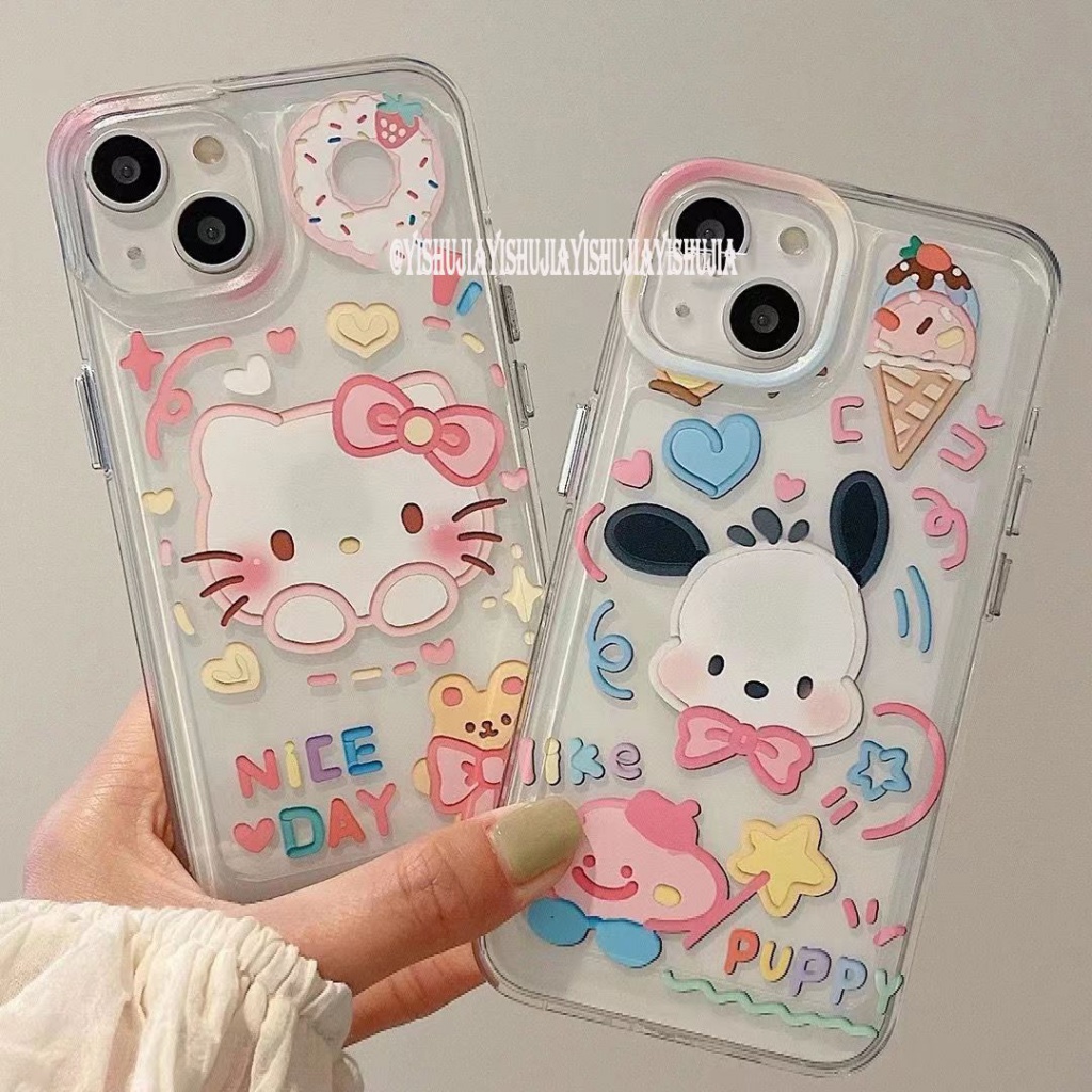 ✅Ốp Điện Thoại Mềm Màu Trong Suốt Hình Chú Chó / Mèo Graffiti Cho iPhone 14 13promax 12 11pro xr xs 7 8p Esr