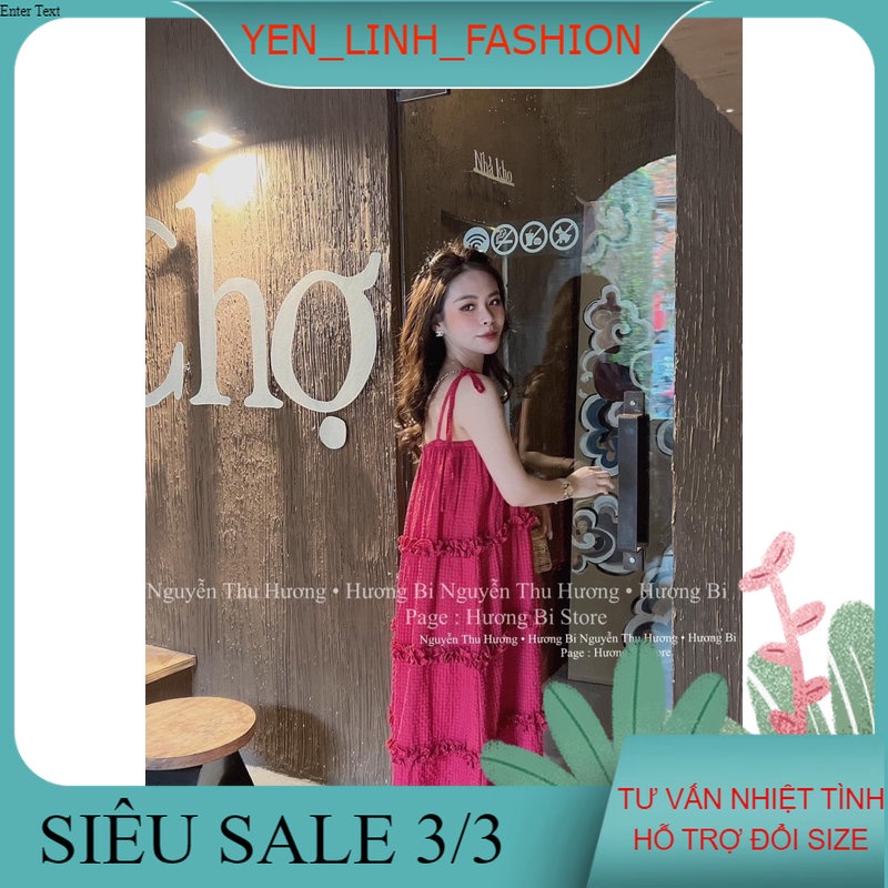 Váy 2 dây maxi kẻ caro buộc vai phối viền bèo siêu xinh