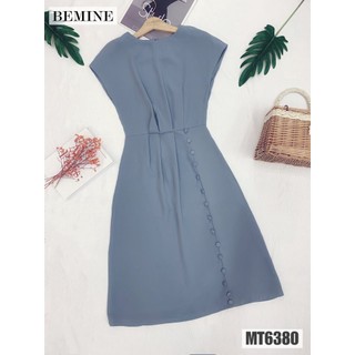 Đầm công sở cổ tròn xếp ly eo BEMINE MT6380