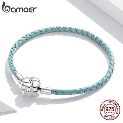 Vòng tay BAMOER SCB220 da thật mặt cỏ ba lá bạc 925 có 2 phong cách