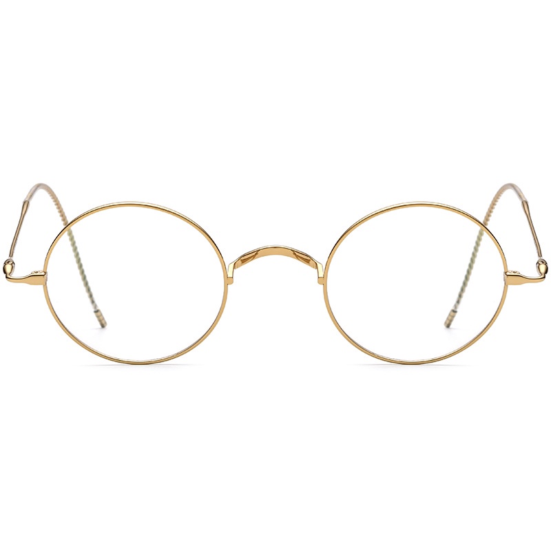 Mắt Kính Gọng Tròn Bằng Titan Nguyên Chất Màu Vàng Kim Phong Cách Nhật Bản