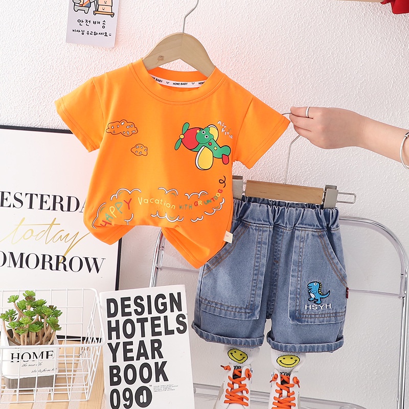 Set Đồ Mùa Hè 2 Món Gồm Áo Thun Cotton + Quần Ngắn Cho Bé Trai