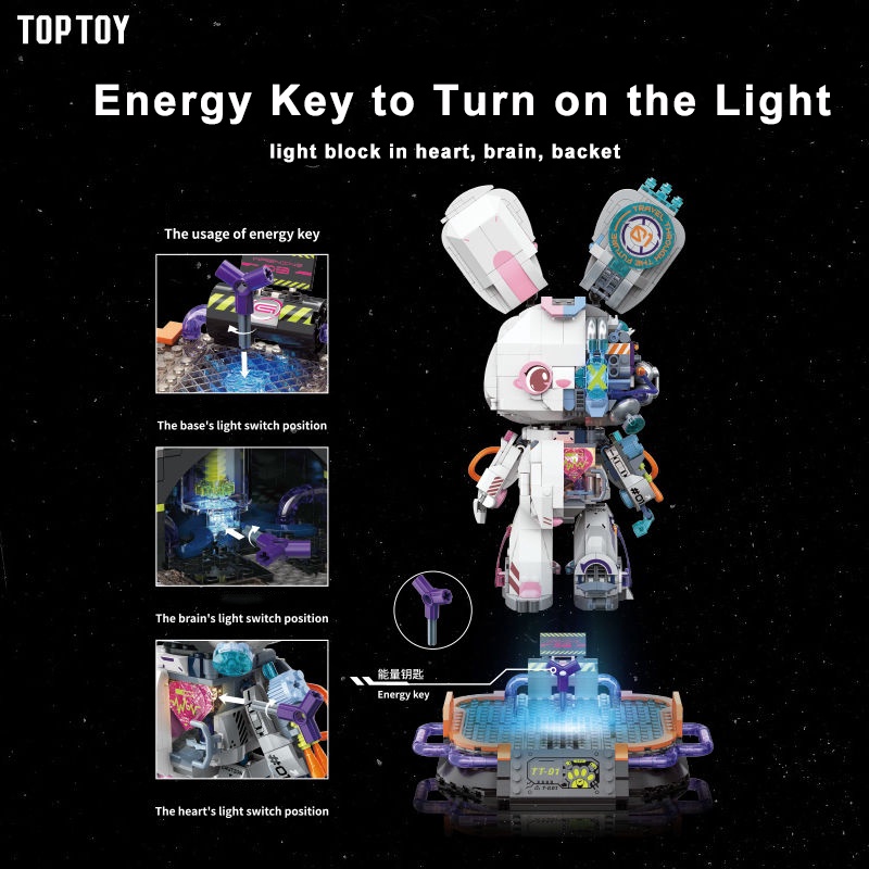 1,000 Khối Lắp Ráp Rô Bốt Hình Thỏ 3D Có Đèn Và Ống Hút