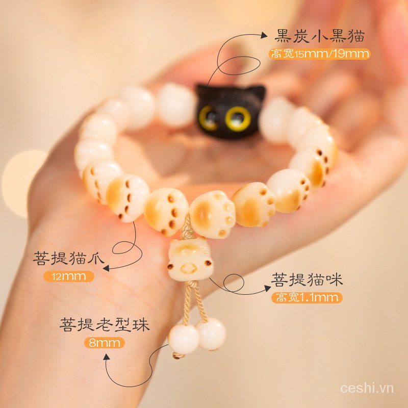 Vòng Tay Mẫu Mới 2023 Phong Cách Bồ Đề Mèo Đen Bằng Gỗ Mun Cho Bé Trai Và Bé Gái