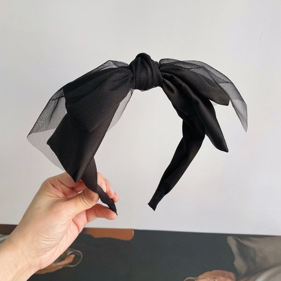 Băng Đô Cài Tóc Vải Lưới Thắt Nơ Màu Đen Cỡ Lớn Phong Cách Hàn Quốc Cho Nữ