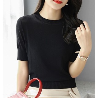 Áo Sweater Dệt Kim Tay Ngắn Cổ Tròn Thiết Kế Mỏng Thời Trang Dành Cho Mùa Hè