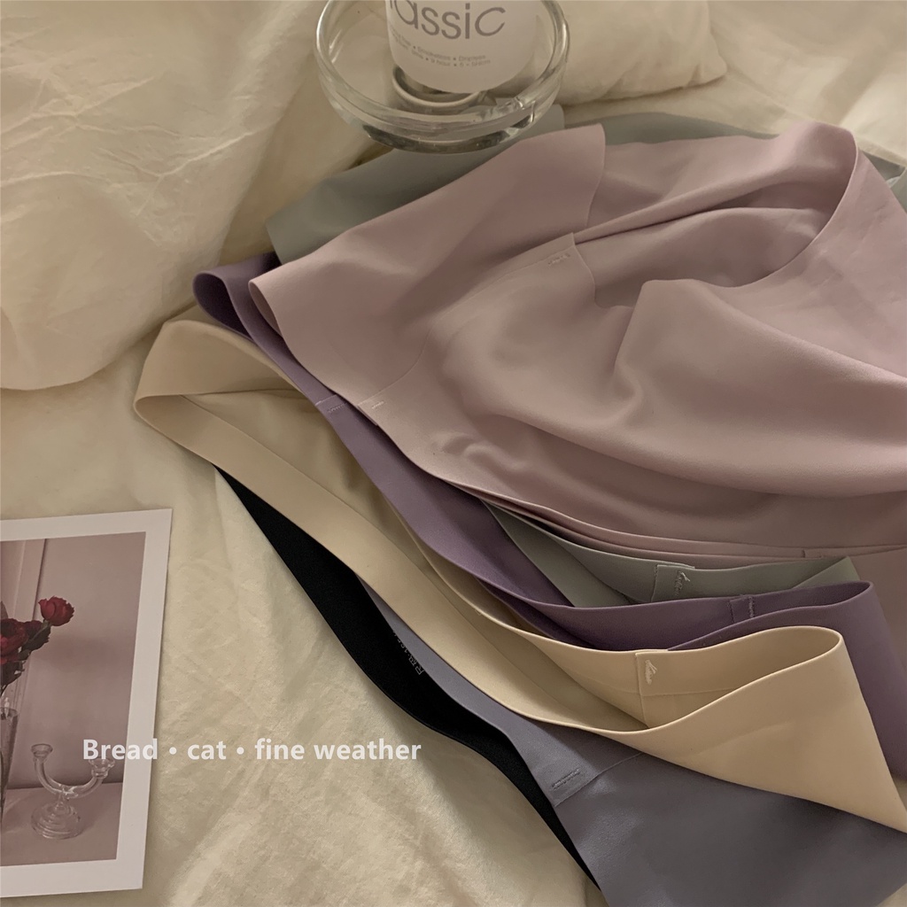 Quần Lót Cotton Lụa Lạnh Không Đường May Lưng Cao Co Giãn Thoáng Khí Màu Sắc Đơn Giản