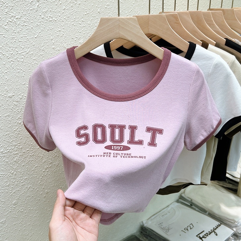 COZOK Áo Thun Ngắn Tay Cổ Tròn Màu Sắc Tương Phản Thời Trang