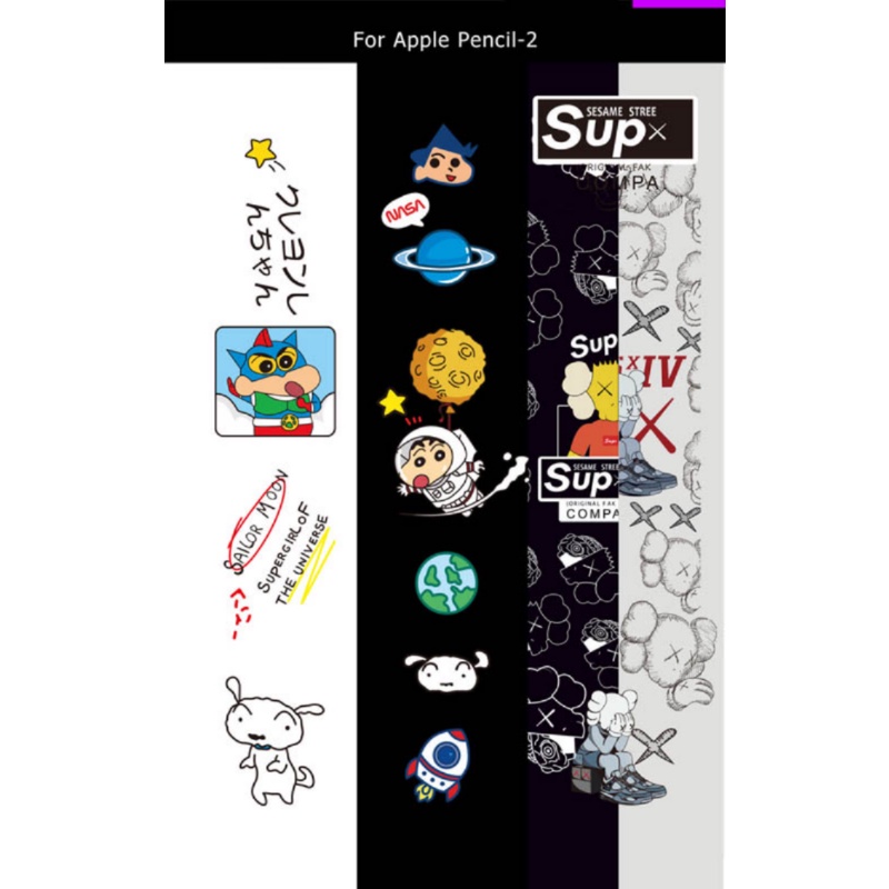 Bộ 3 Miếng Dán Hoạt Hình Chống Trầy Kèm 1 Ngòi Thay Thế Cho Bút Cảm Ứng Ipad Pencil 2 Ốp