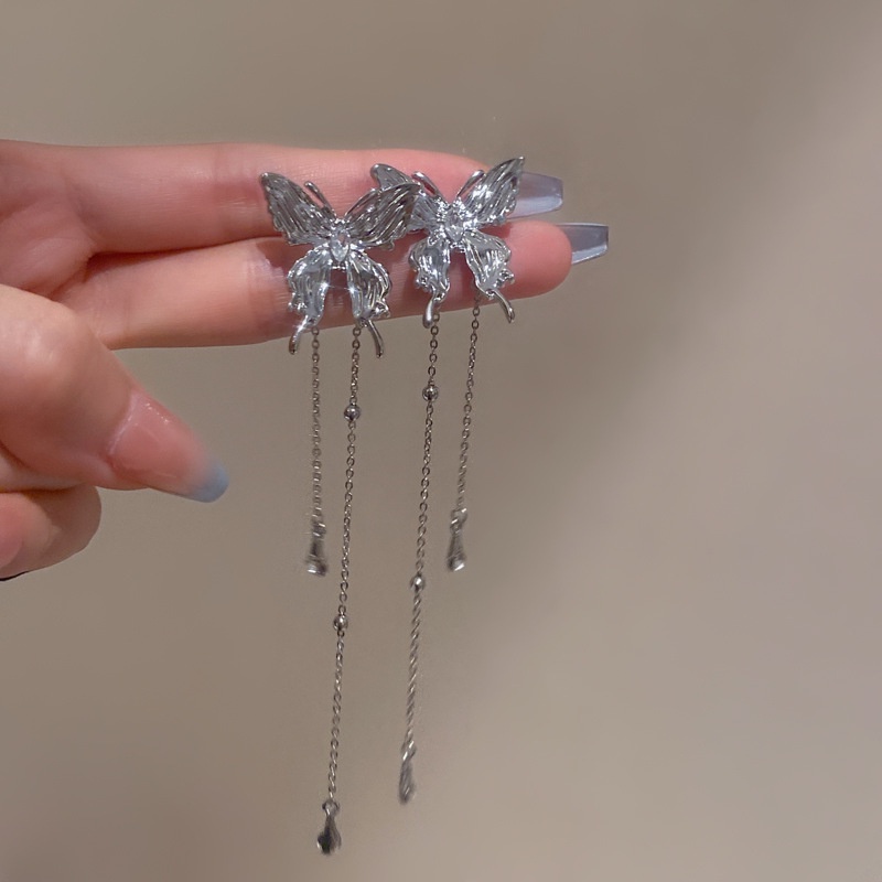 Đôi Bông Tai Dáng Dài Hình Bướm Xếp Ly Đính Đá Thời Trang Cho Nữ