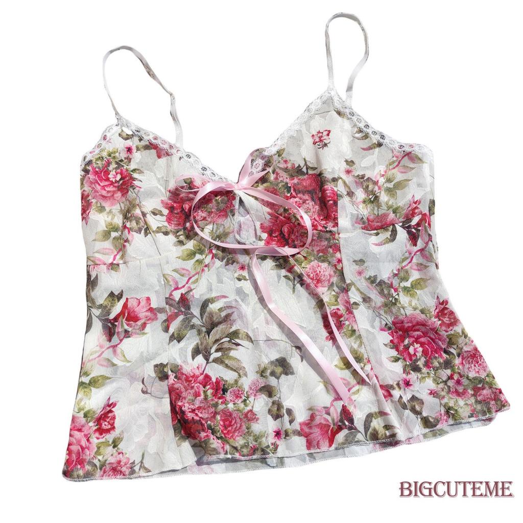 Áo Hai Dây Cổ Chữ V Họa Tiết Hoa Thời Trang Cho Nữ