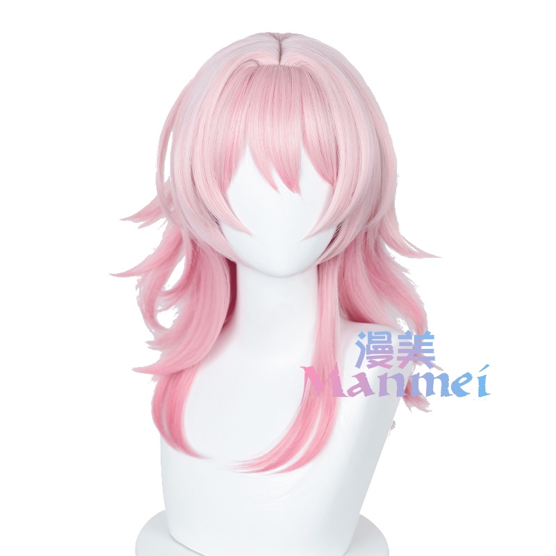 Manmei Game Honkai: Star Rail March 7th Cosplay Wig 50cm Long Pink Gradient Wigs Heat Resistant Synthetic Hair