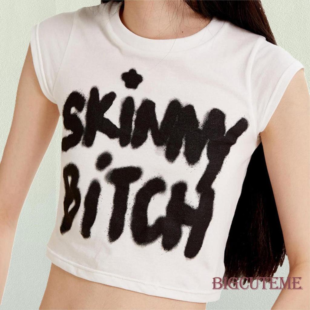 [] Áo Thun Crop Top Nữ Tay 1 / 4 In Chữ Cổ Tròn Ôm Dáng Vừa Vặn Màu Trắng