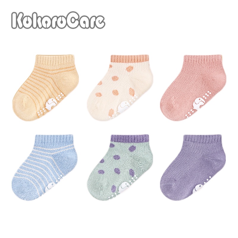 Set 3 Đôi Vớ Thuyền MSW-104 2023 Dạng Lưới Họa Tiết Chấm Bi / Màu Cam / Hồng Dành Cho Bé 0-3 Tuổi