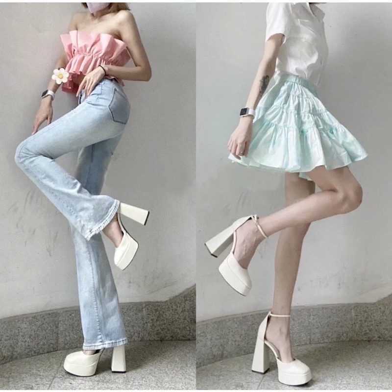 Giày Cao Gót 𝐙𝐀𝐑A Đế Xuồng Chống Thấm Nước Giày Mary Jane Đế Đúp Khóa Cài Đế Trụ Gót Vuông Cao 12cm milana GC 006S2