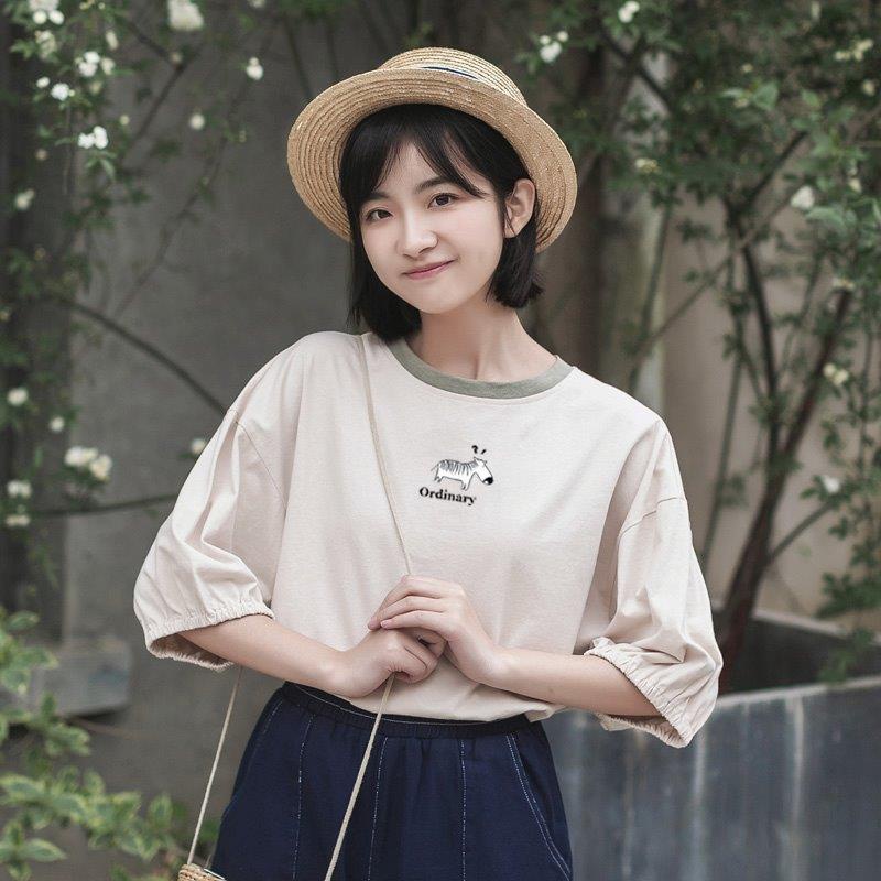 Áo Thun Tay Ngắn Năm Tấc Dáng Rộng In Họa Tiết Ngựa Vằn Phong Cách Hàn Quốc Thời Trang Xuân Hè 2023 Mi