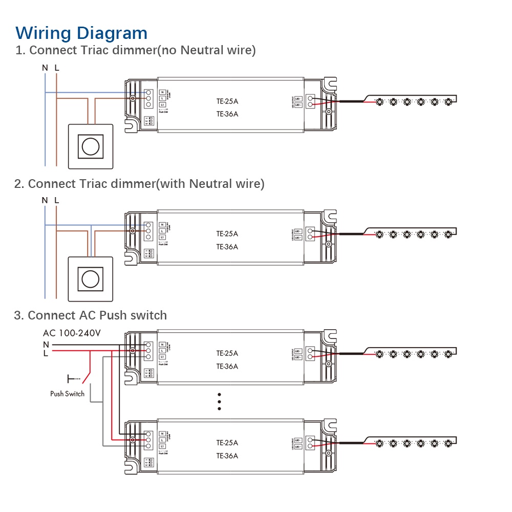 Trình Điều Khiển Điều Chỉnh Độ Sáng Đèn Led TE-15A / 25A / 36A 200-240V 15-36W 150-1200mA