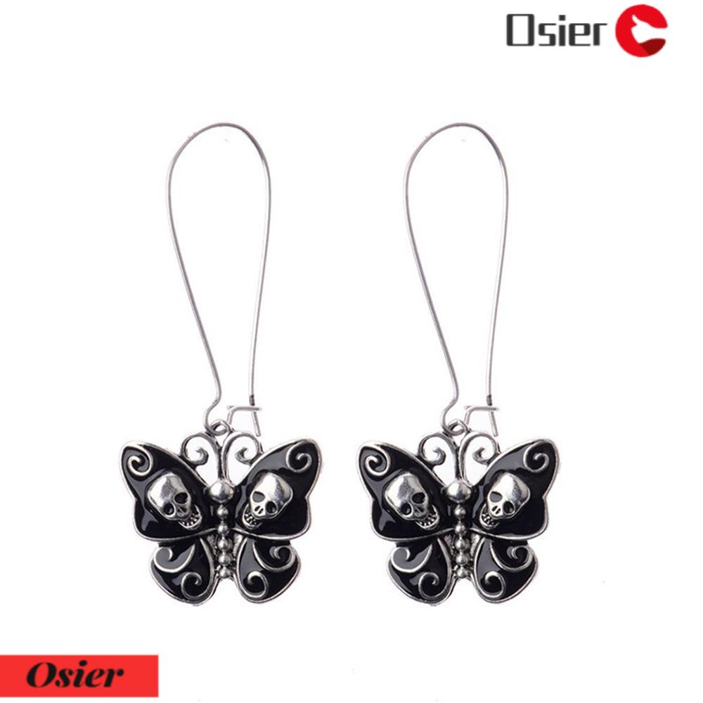 1 Đôi Bông Tai Móc Hình Đầu Lâu Và Bướm Phong Cách Gothic