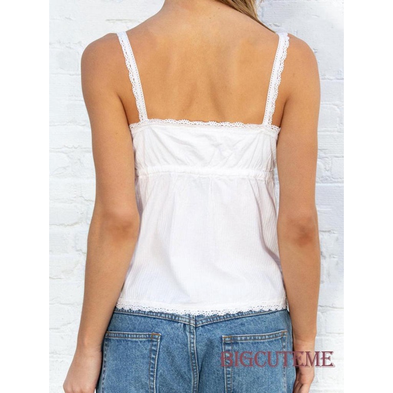 Áo Hai Dây Cổ Chữ V Phối Ren Đơn Giản Thời Trang Mùa Hè Cho Nữ