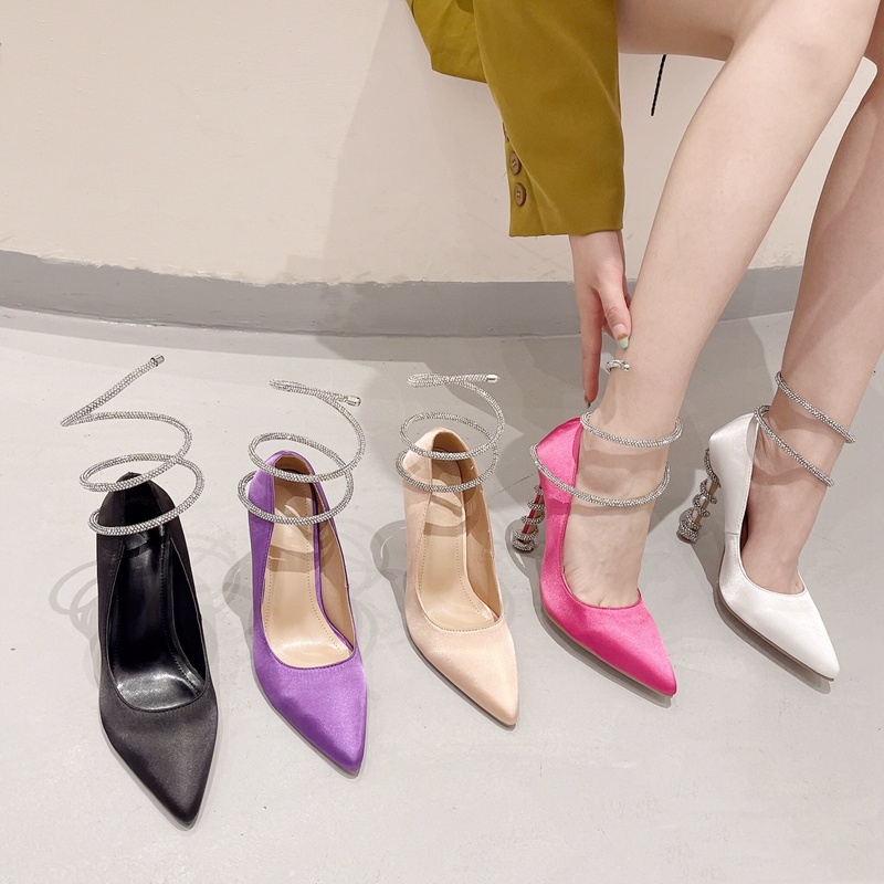 Giày Cao Gót Mũi Nhọn Đính Đá Thời Trang Cho Nữ Size 35-42