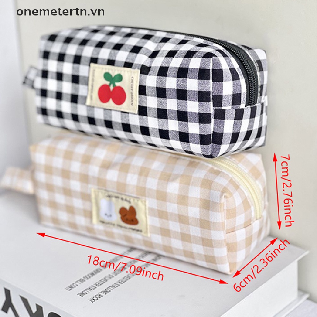 Onemetertn Túi Canvas Đựng Bút Chì / Mỹ Phẩm / Tiền Xu / Đồ Trang Điểm Họa Tiết Kẻ Sọc Caro Dễ Thương VN