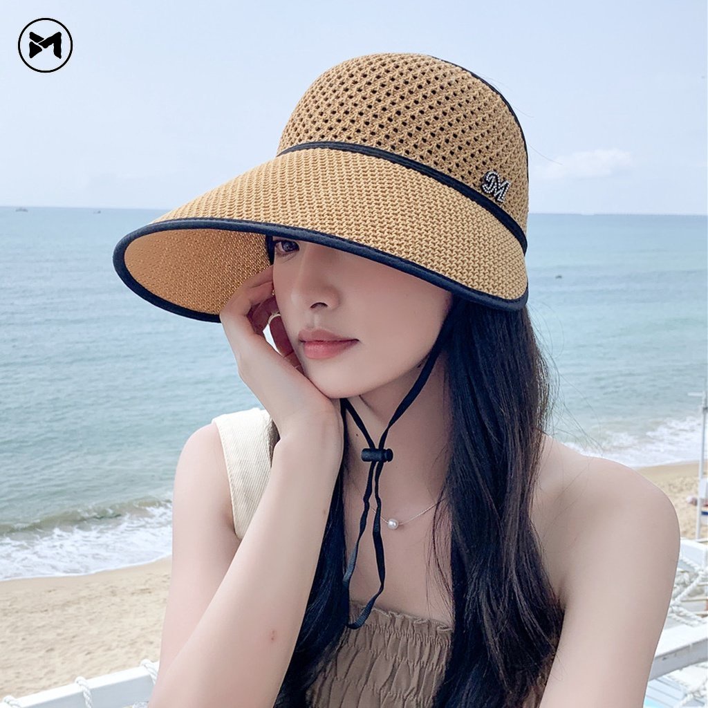 Mũ Cói Chống Nắng Vành Rộng Hở Chóp Thoáng Khí Thời Trang Mùa Hè Cho Nữ