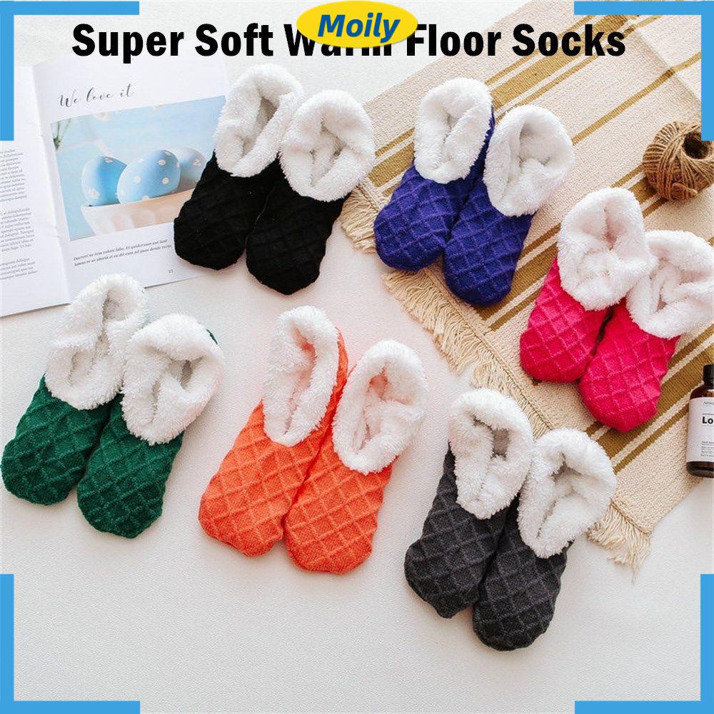 Vớ đi trong nhà bằng len lót lông cừu dày mềm chống trượt nhiều màu thời trang mùa đông cho nữ