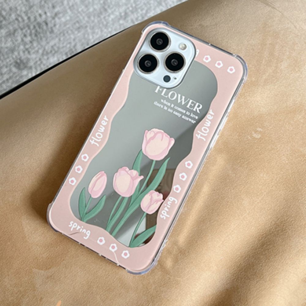 Ốp Điện Thoại TPU Mềm Bảo Vệ Bốn Góc Chống Rơi Hình Hoa Tulip Hồng IPhone 14 13 12 11 Pro Max XS XR 8 7 Plus